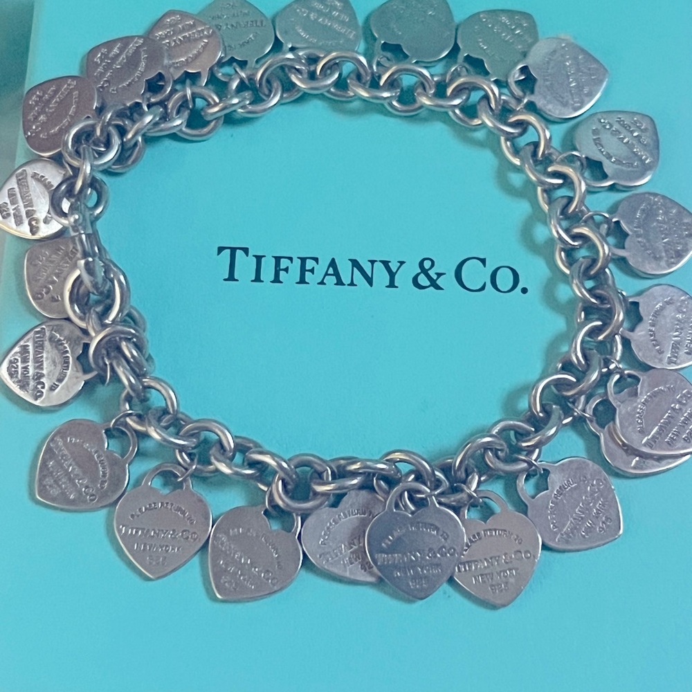 Sterling silver Return to Tiffany multi-heart tag bracelet. 7.5”